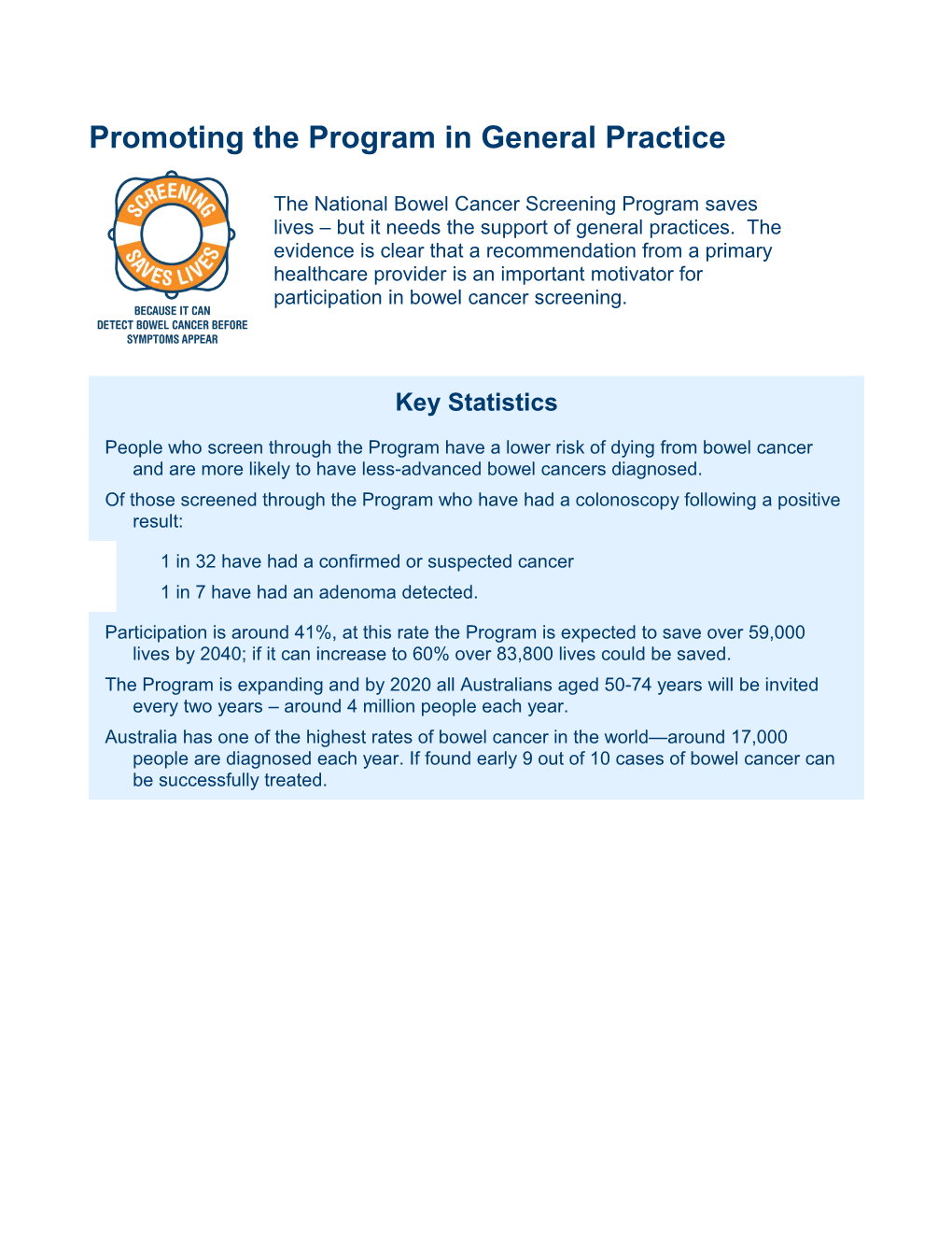 NBCSP Promoting the Program in General Practice