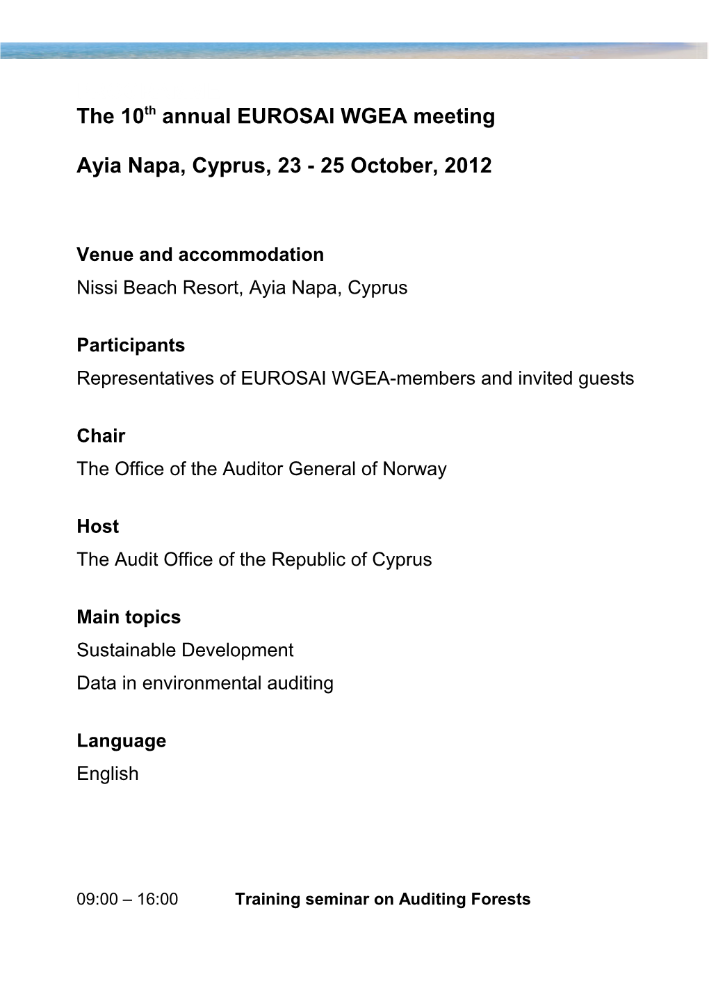 The 10Th Annual EUROSAI WGEA Meeting Cyprus