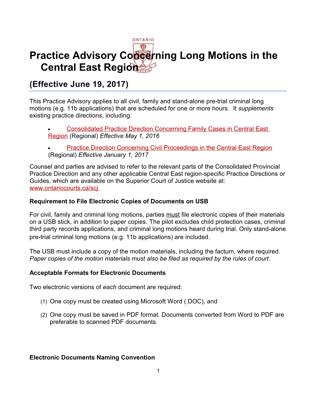 Practice Advisory Concerning Long Motions in the Central East Region