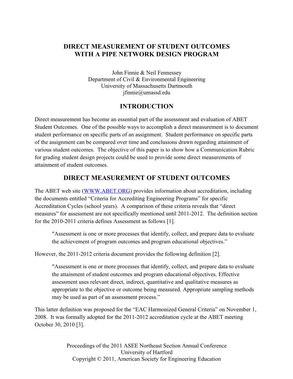 Direct Measurement of Student Outcomes