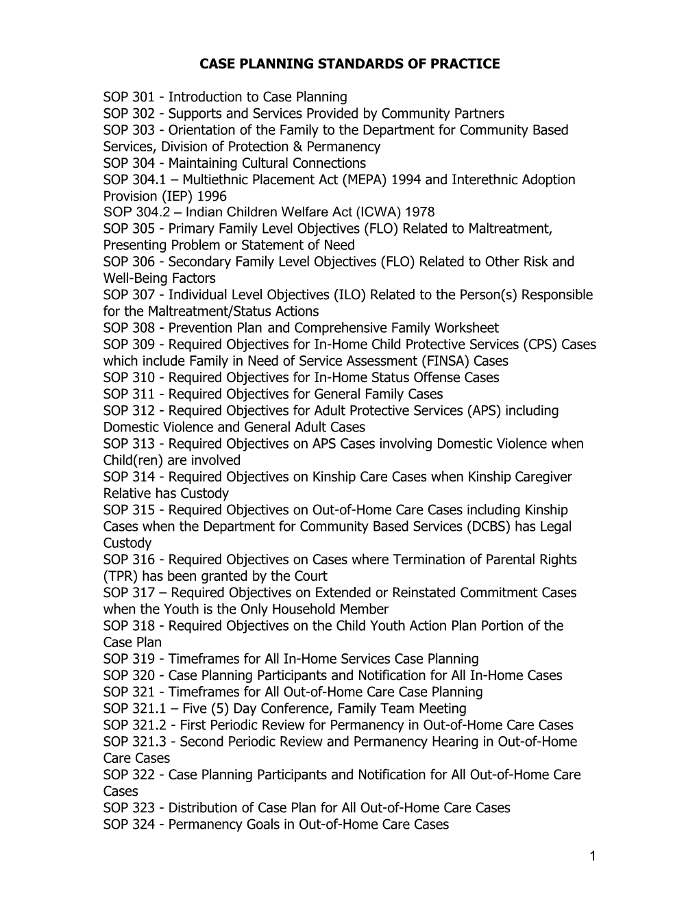 Case Planning Standards of Practice