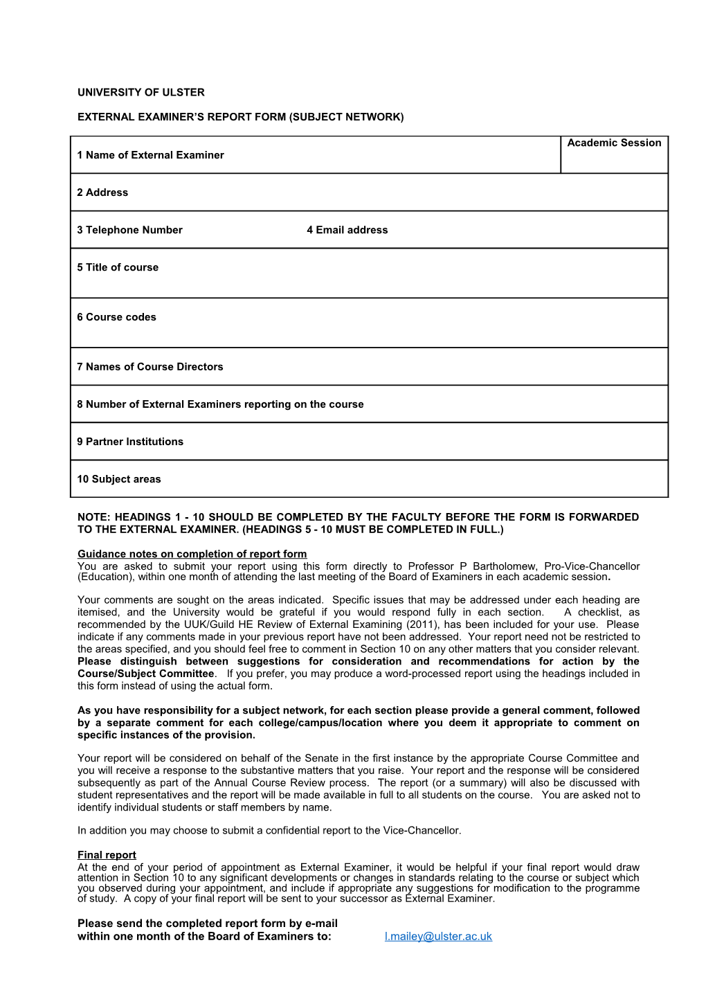 External Examiner S Report Form (Subject Network)