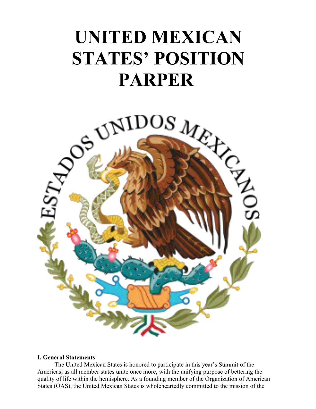 United Mexican States Position Parper