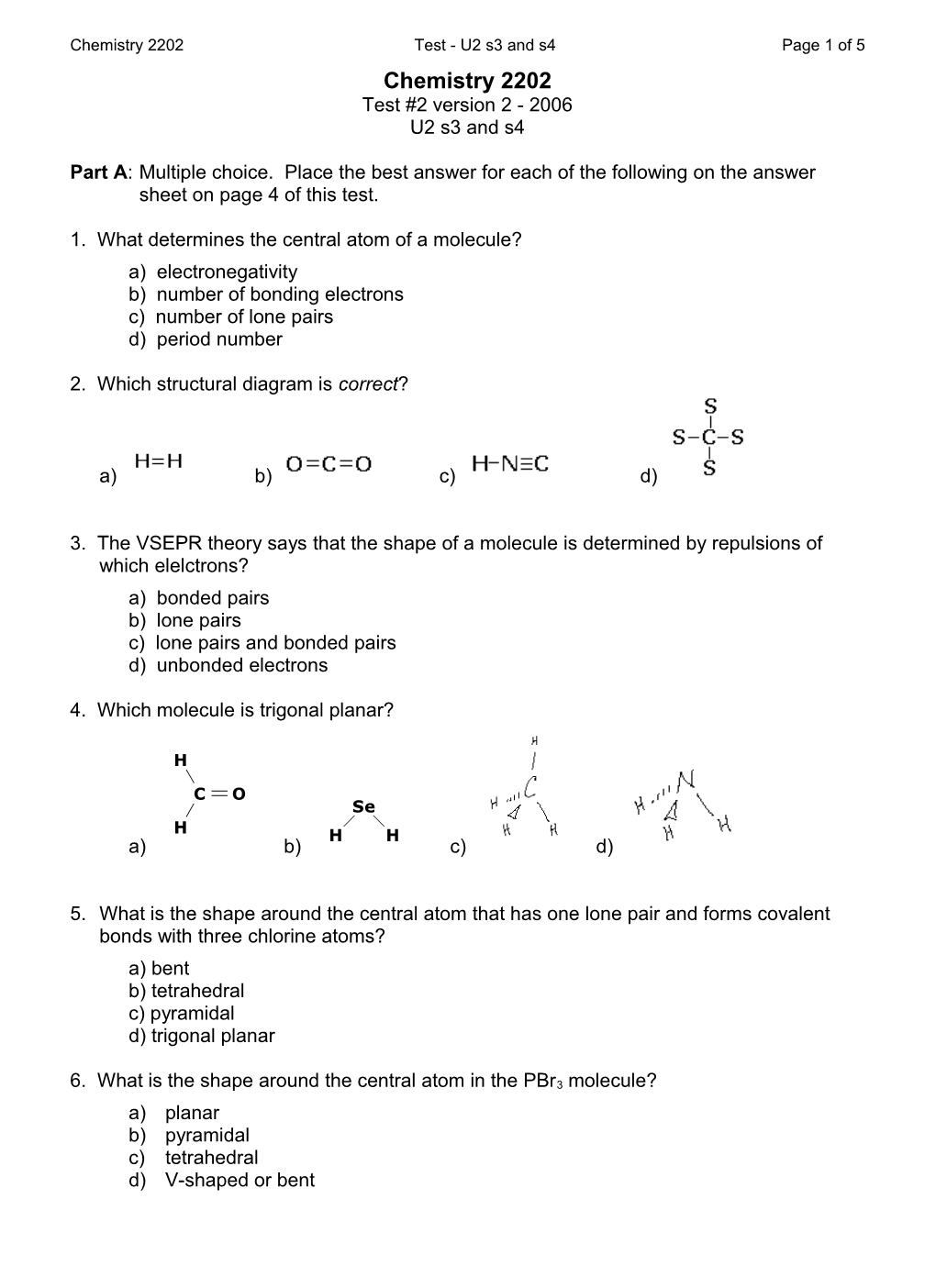 Chemistry 2202 Test - U2 S3 and S4 Page 3 of 5