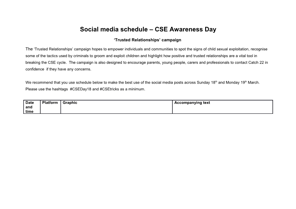 Social Media Schedule CSE Awareness Day
