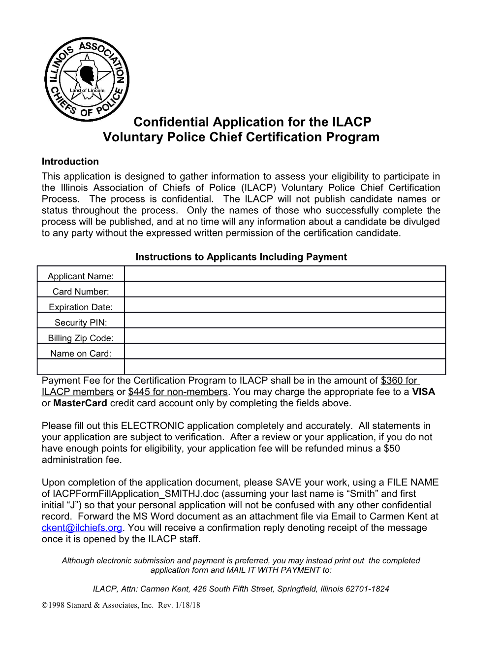 Confidential Application for the IACP