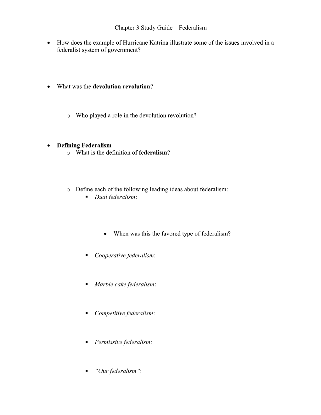 Chapter 3 Study Guide Federalism