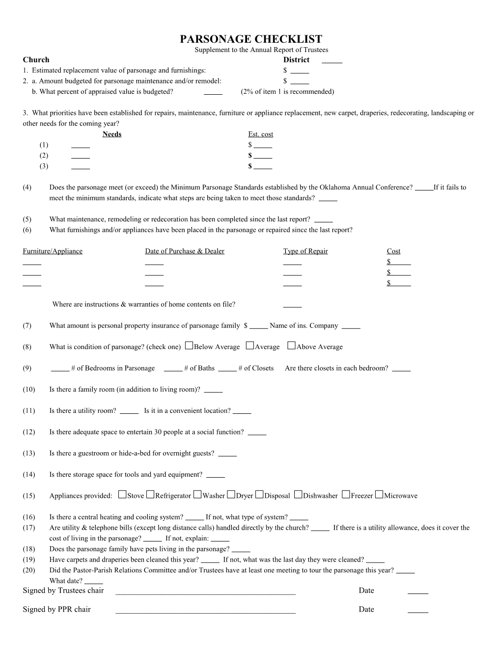 PARSONAGE CHECKLIST Word Doc