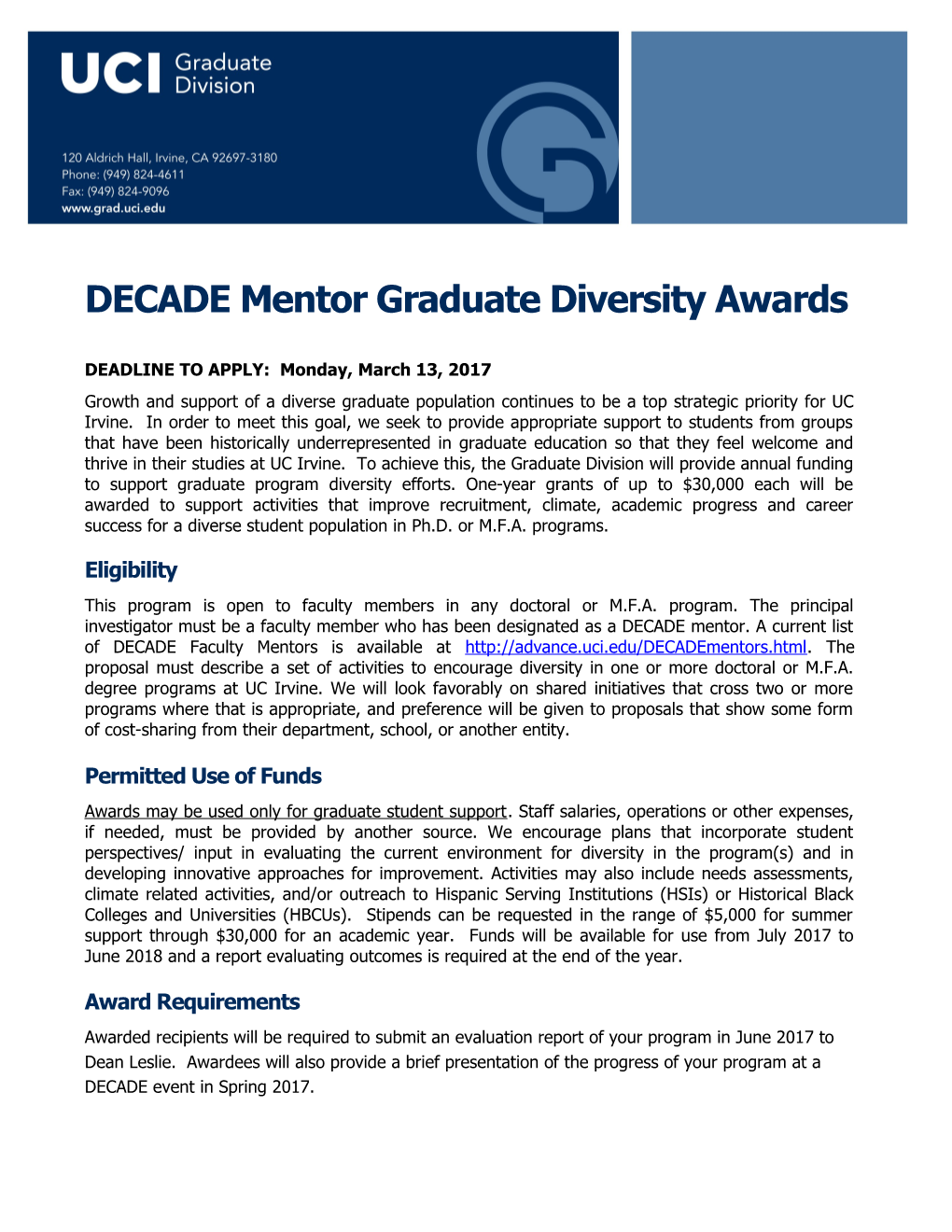 DECADE Mentor Graduate Diversity Awards