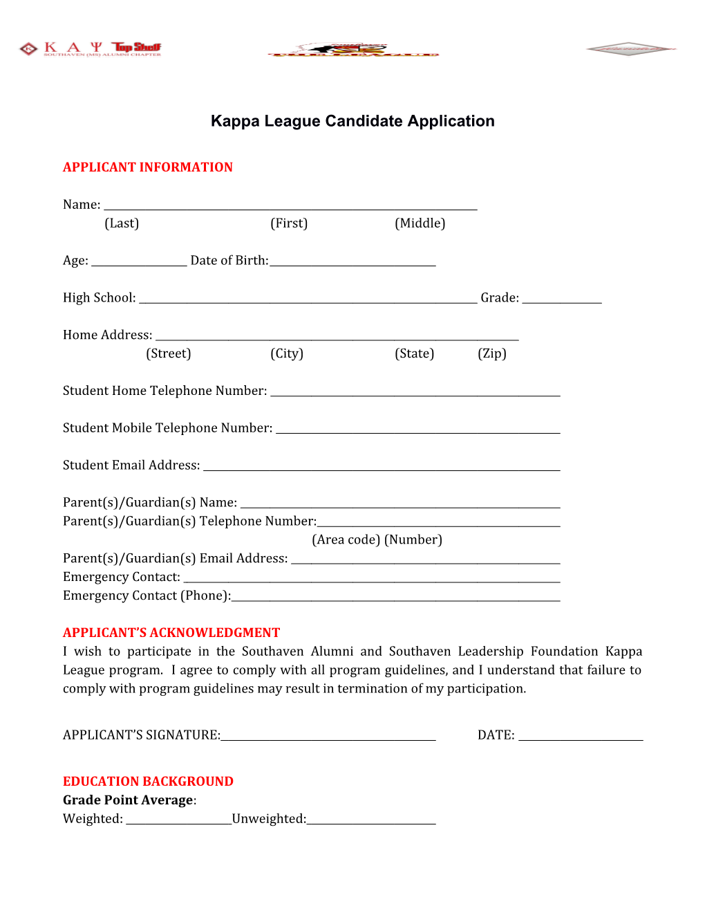 Kappa League Candidate Application