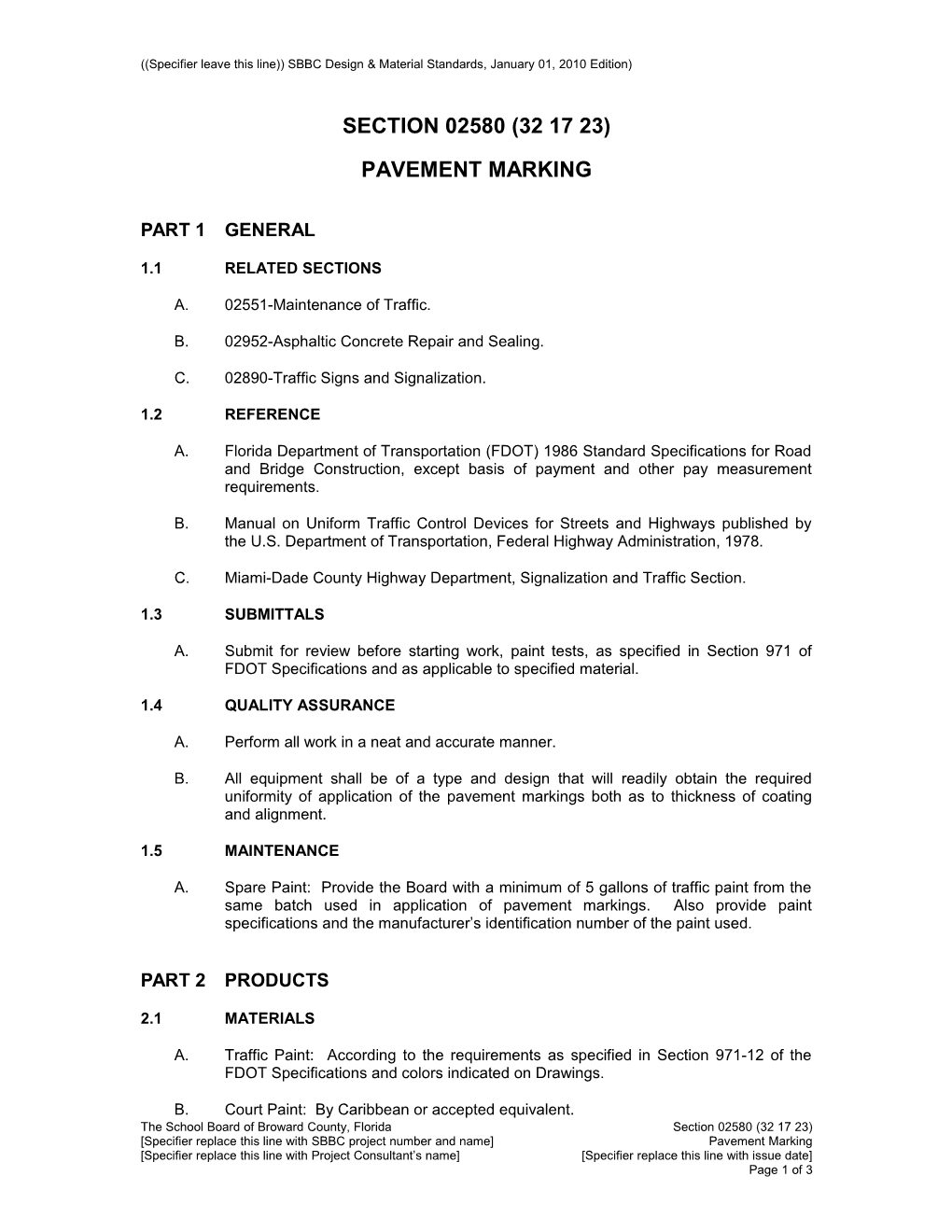 Specifier Leave This Line)) SBBC Design & Material Standards, January 01, 2010 Edition s1