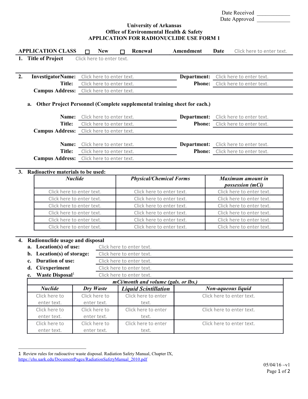 Application for Radionuclide Use