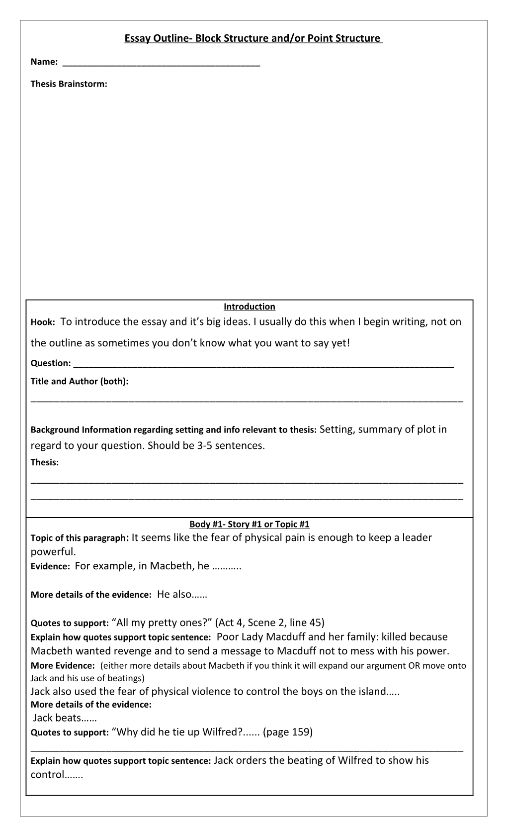 Essay Outline- Block Structure And/Or Point Structure