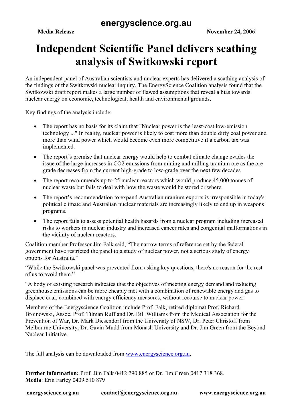 Independent Scientific Panel Delivers Scathing Analysis of Switkowski Report
