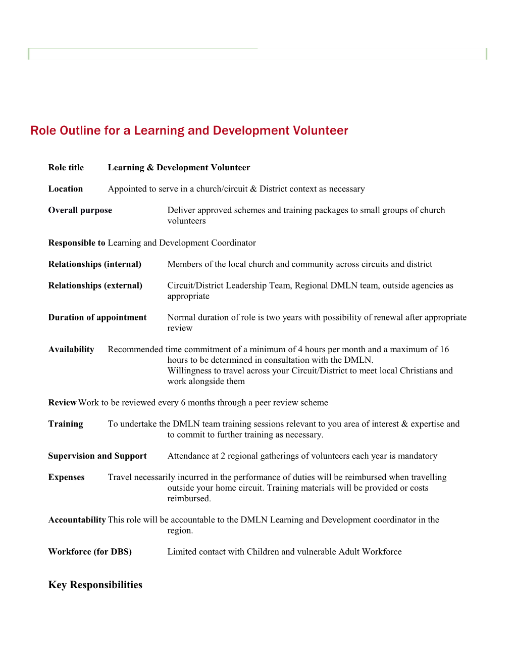 Role Outline for a Learning and Development Volunteer