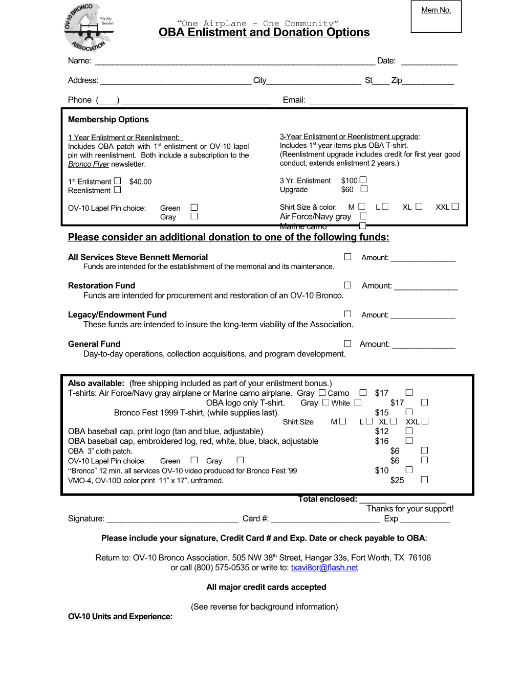 OBA Enlistment and Donation Options