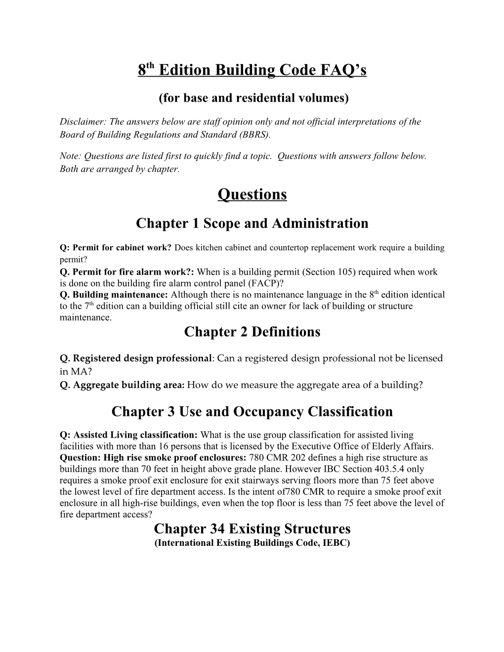 8Th Edition Building Code FAQ S