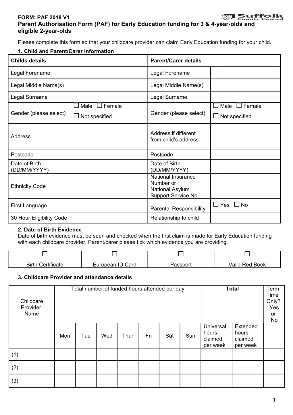 1. Child and Parent/Carer Information