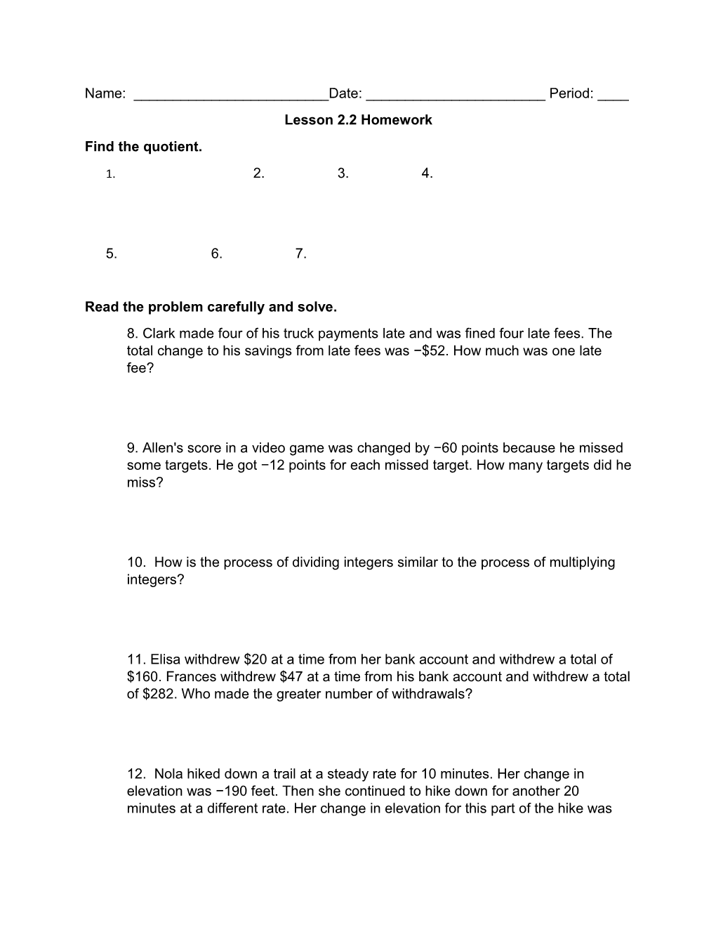 Lesson 2.2 Homework