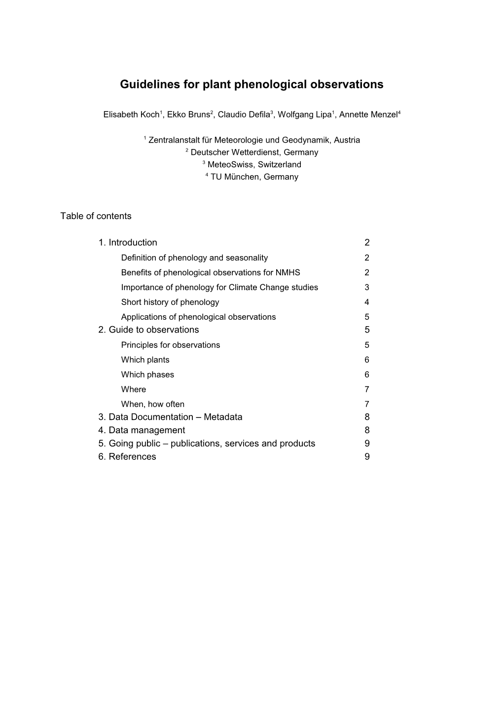 Guidelines for Plant Phenological Observations