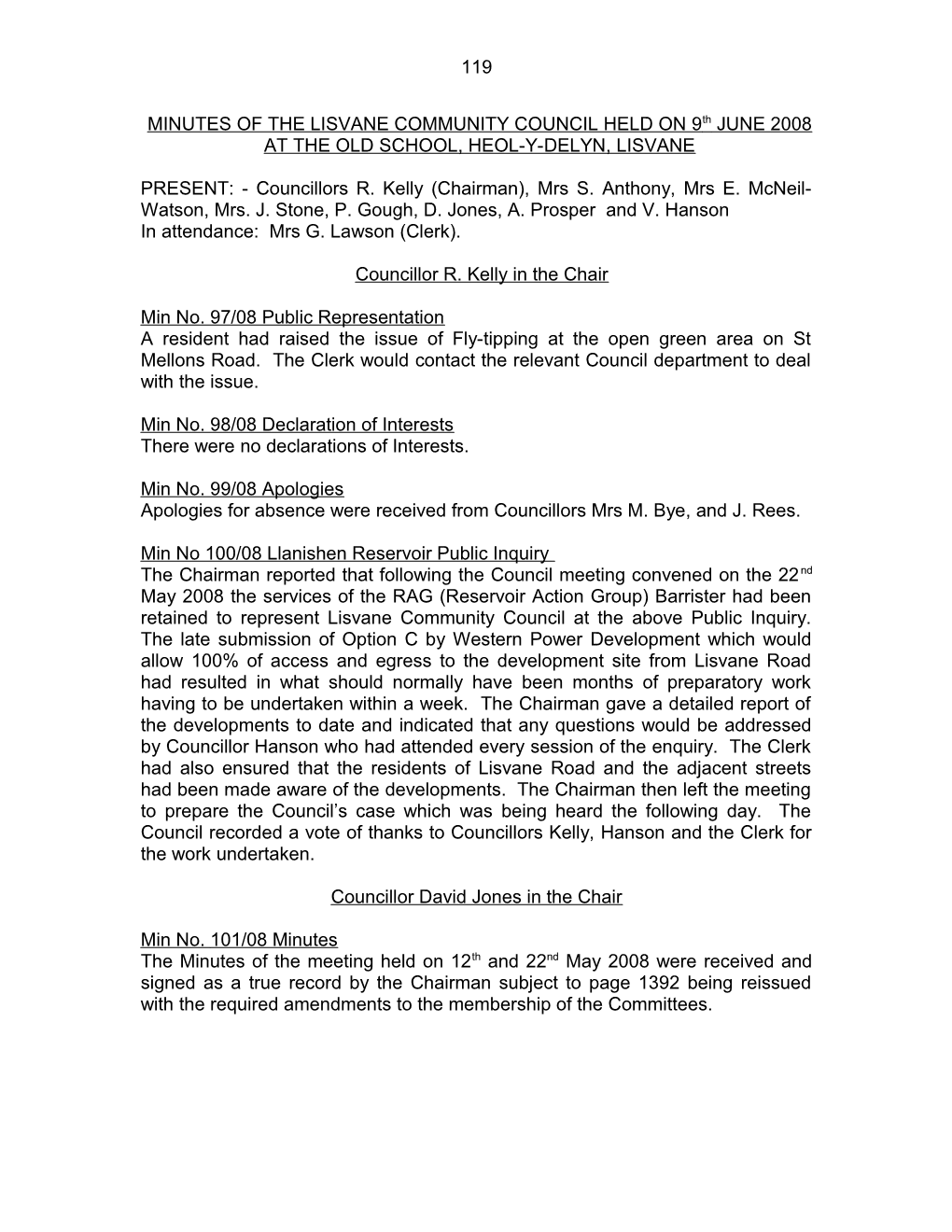 MINUTES of the LISVANE COMMUNITY COUNCIL HELD on 12Th MAY 2008 at the OLD SCHOOL, HEOL-Y-DELYN