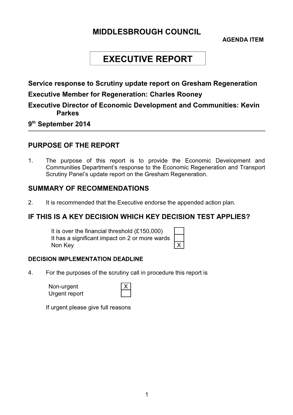 Service Response to Scrutiny Update Report on Gresham Regeneration