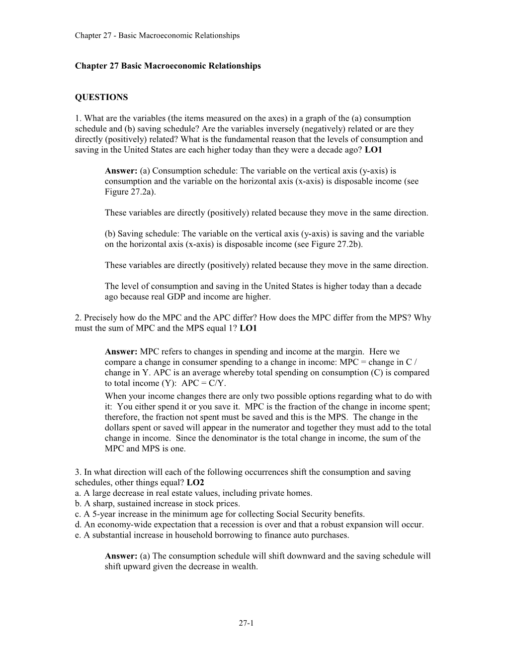 Chapter 27 Basic Macroeconomic Relationships