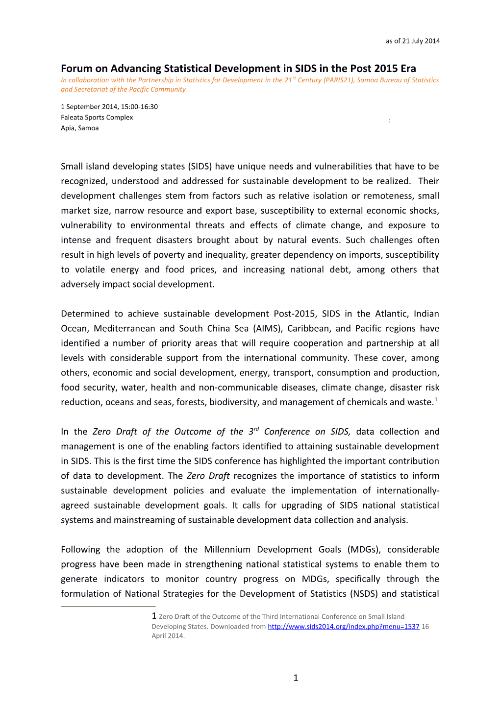 Forum on Advancing Statistical Development in SIDS in the Post 2015 Era