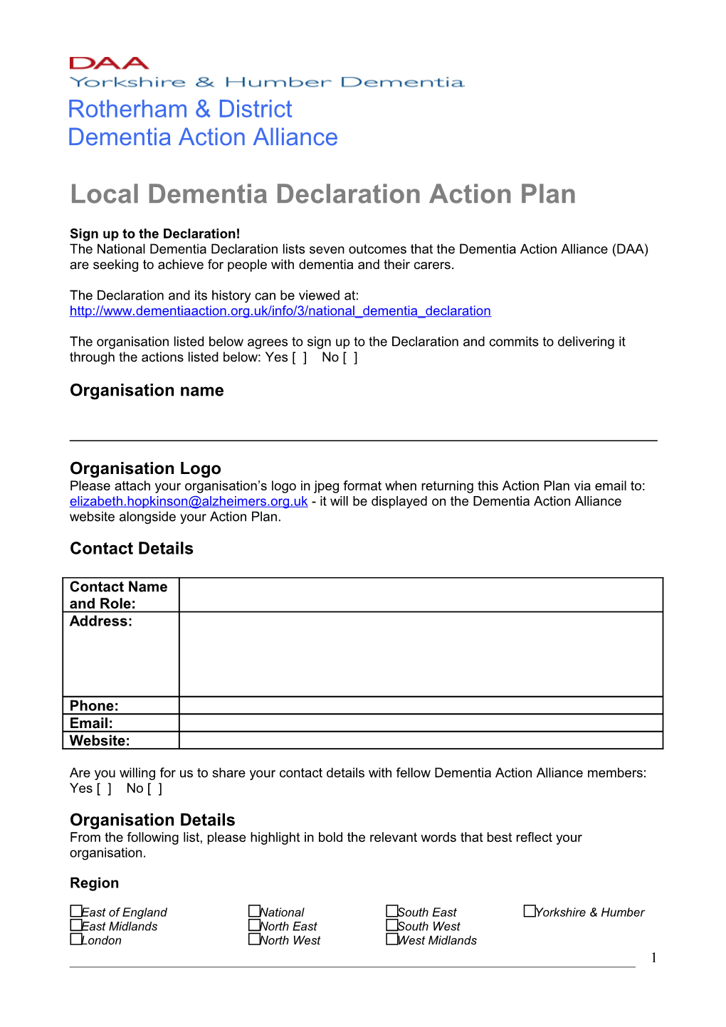 National Dementia Declaration Action Plan