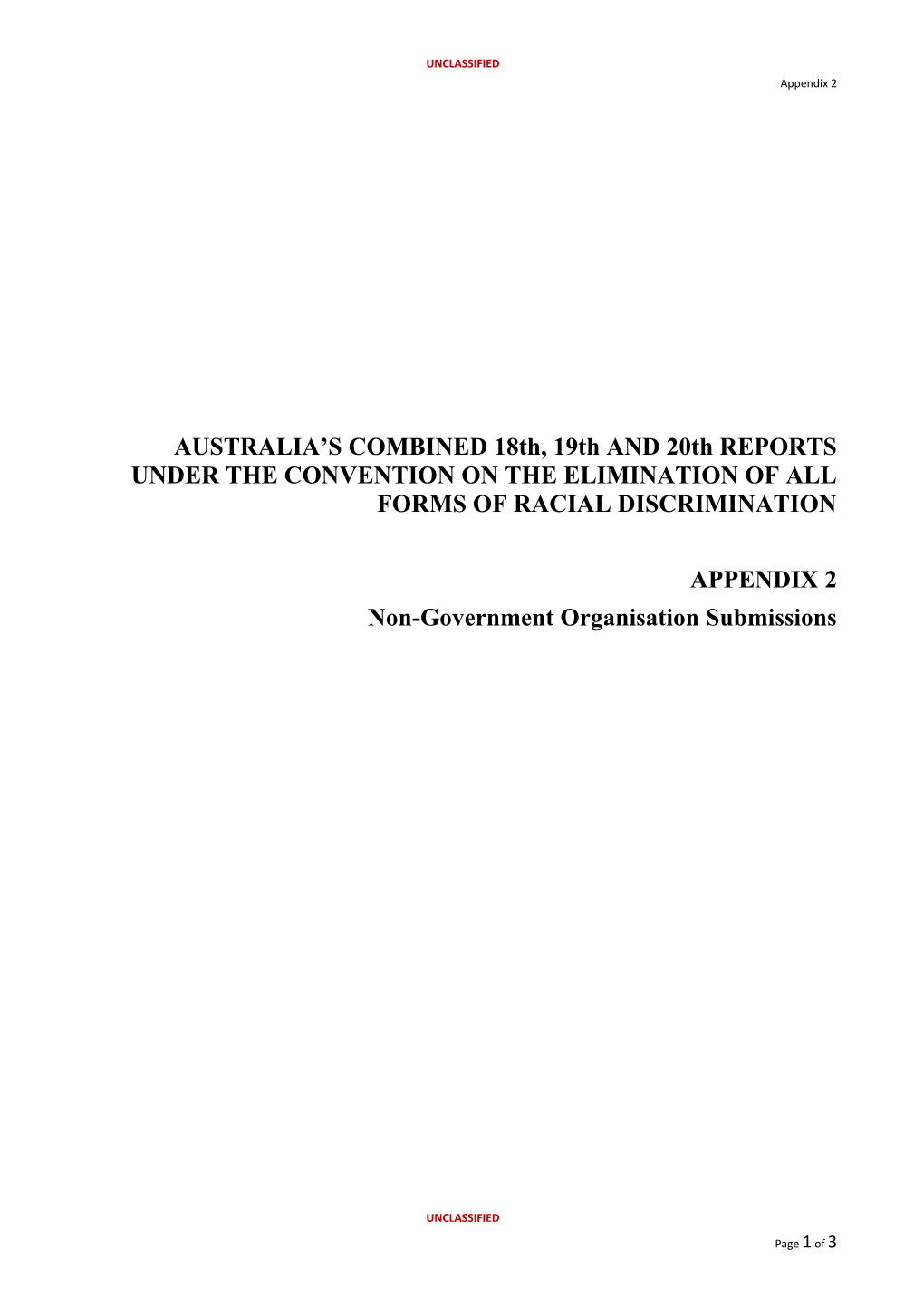 AUSTRALIA S COMBINED 18Th, 19Thand 20Threports UNDER the CONVENTION on the ELIMINATION