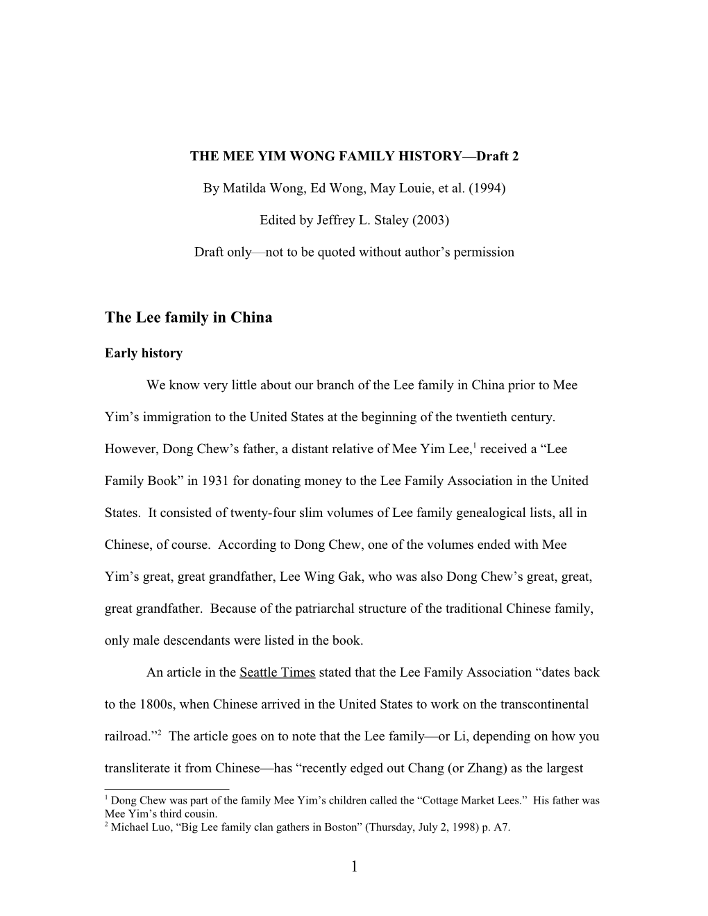 THE MEE YIM WONG FAMILY HISTORY Draft 2