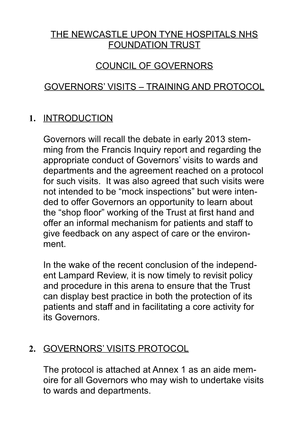 Governors Visits Training and Protocol