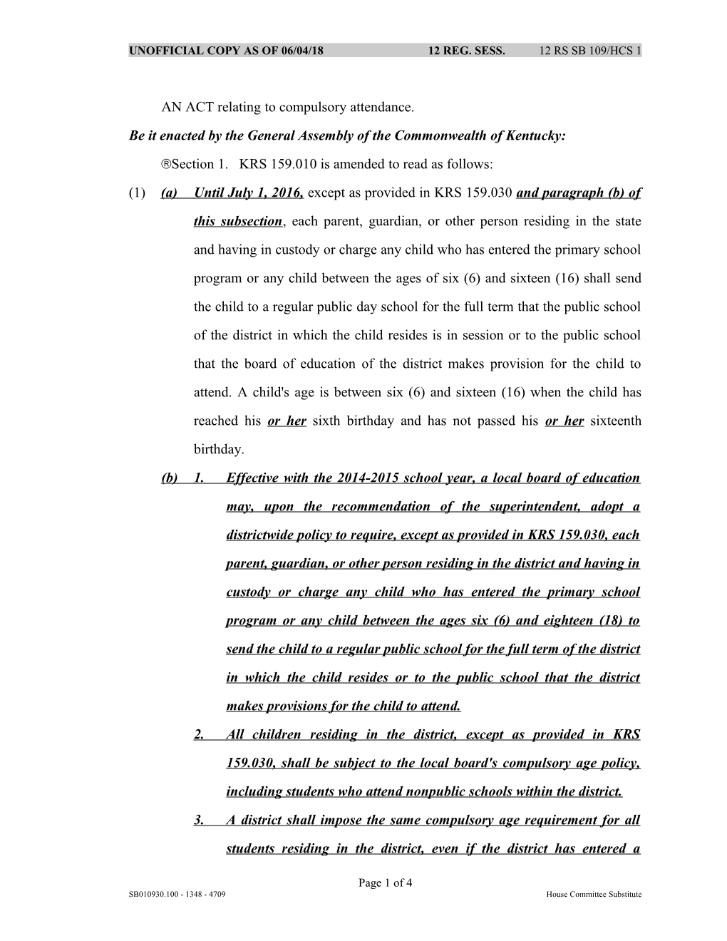 AN ACT Relating to Compulsory Attendance