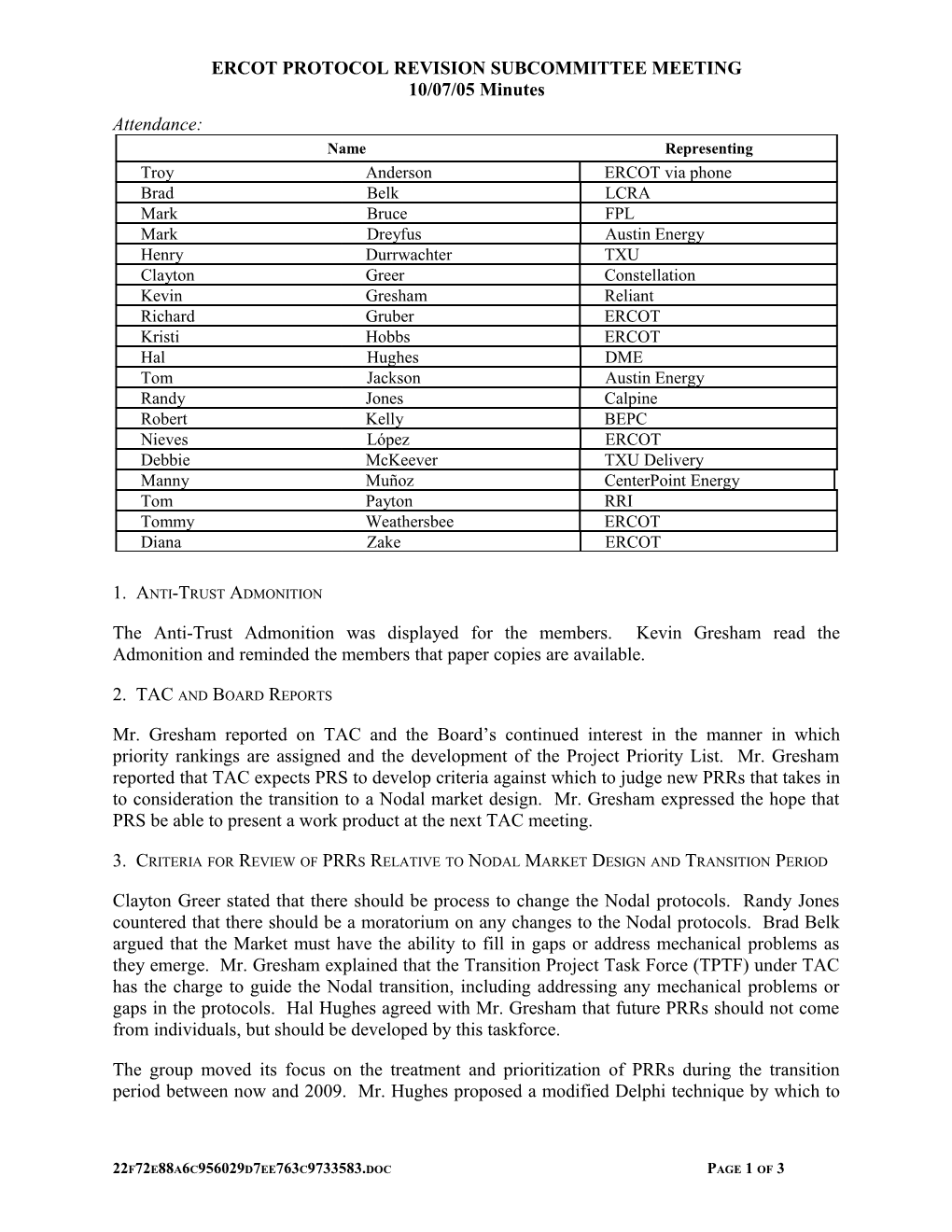 Ercot Protocol Revision Subcommittee Meeting