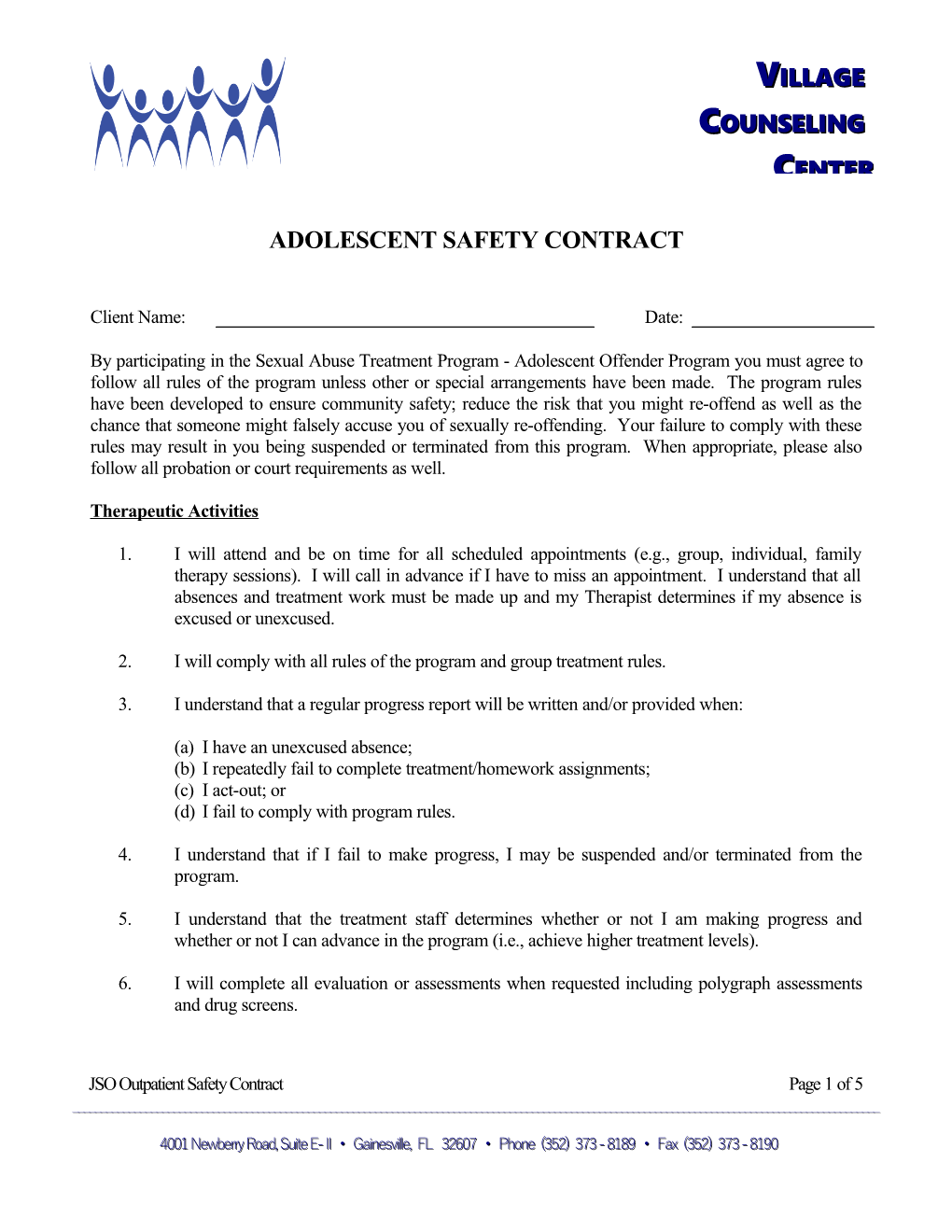 Adolescent Safety Contract