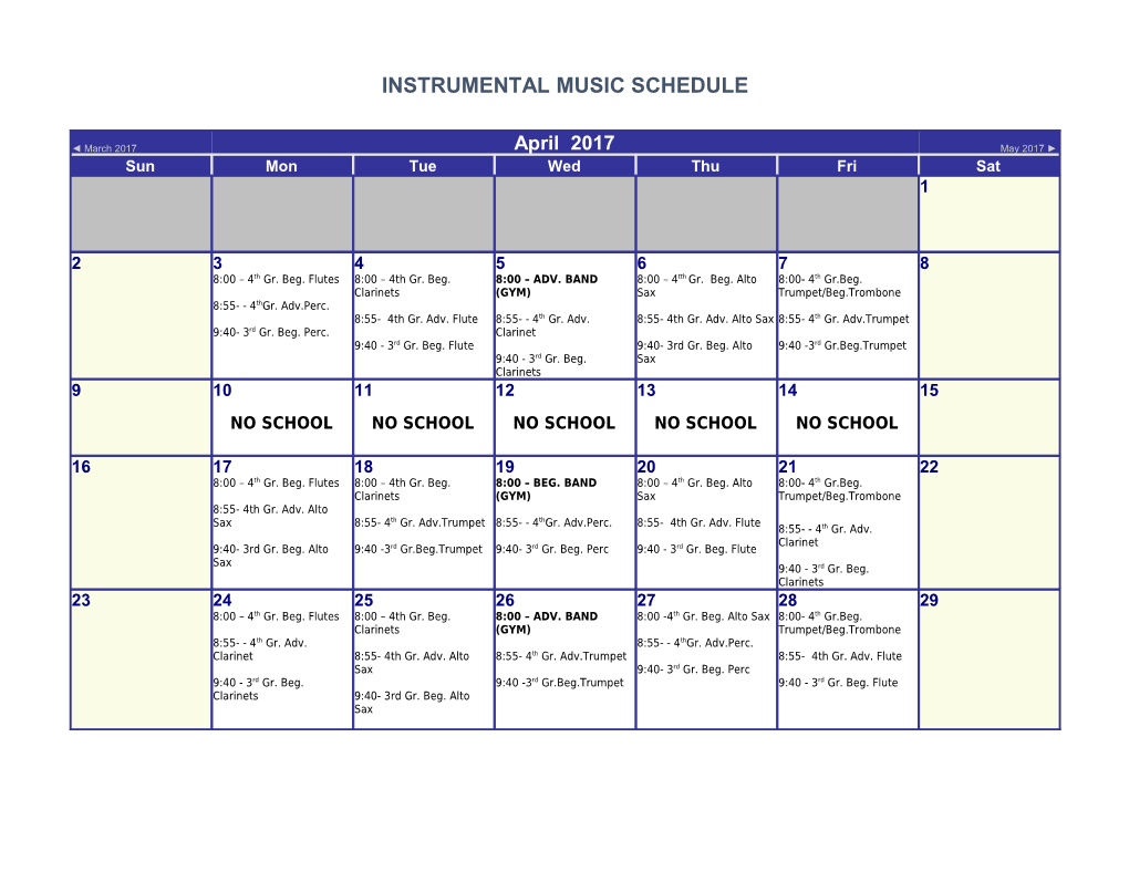 Instrumental Music Schedule