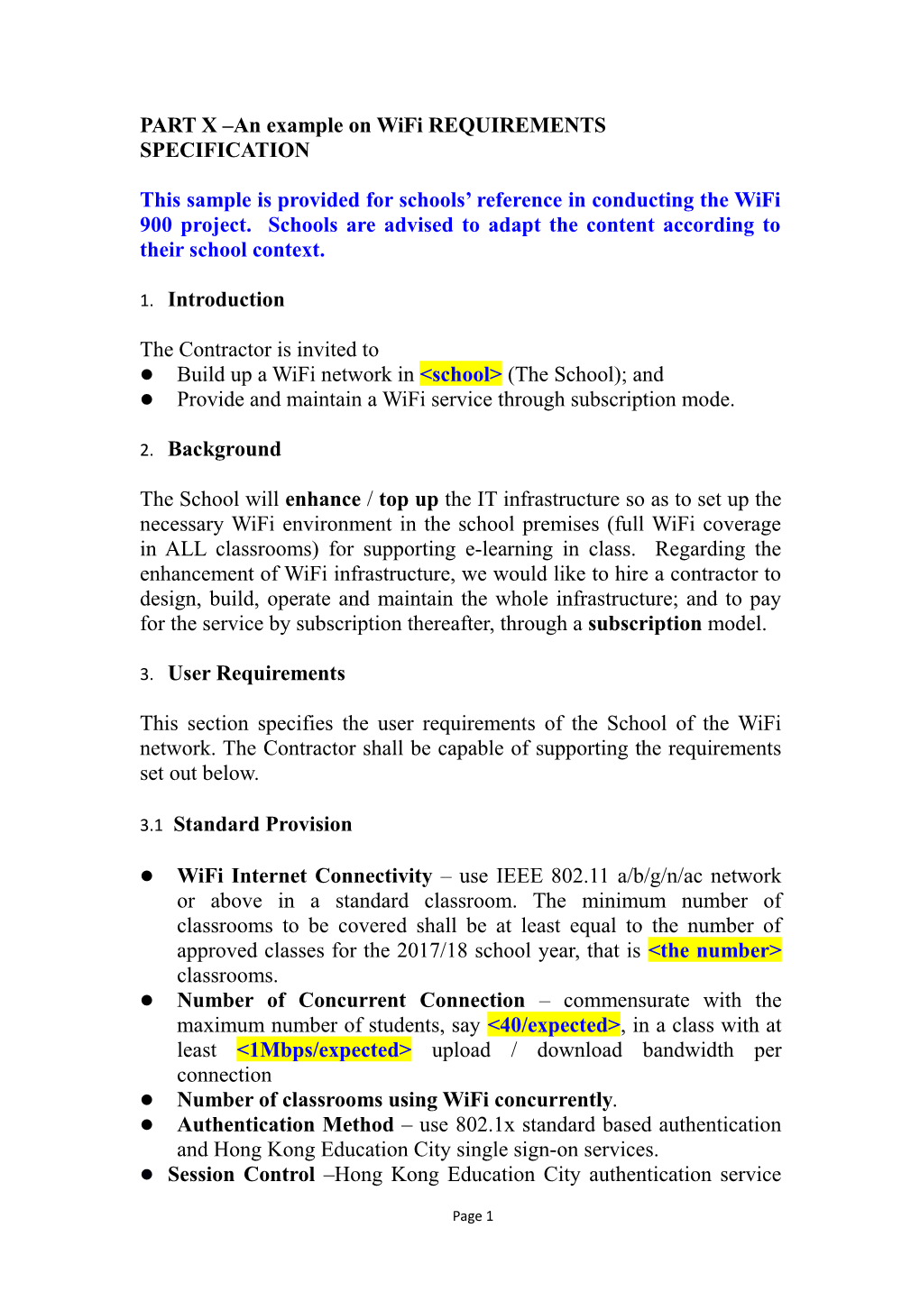 Part X User Requirements Specification