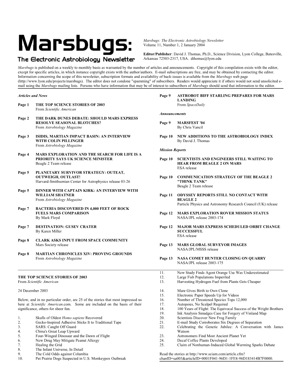 Marsbugs Vol. 11, No. 1