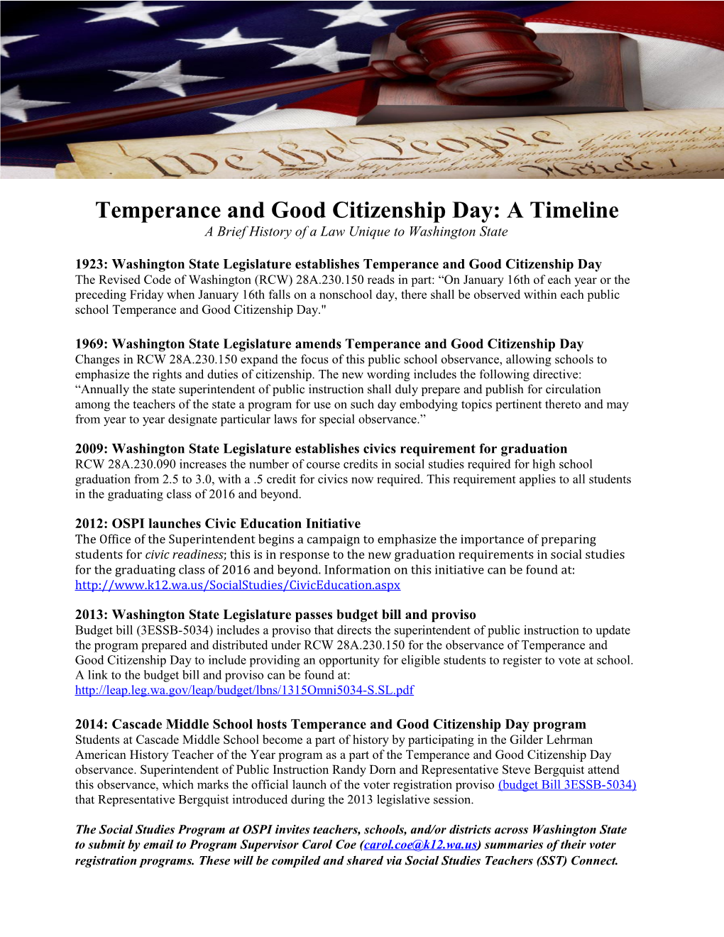 Temperance and Good Citizenship Day: a Timeline