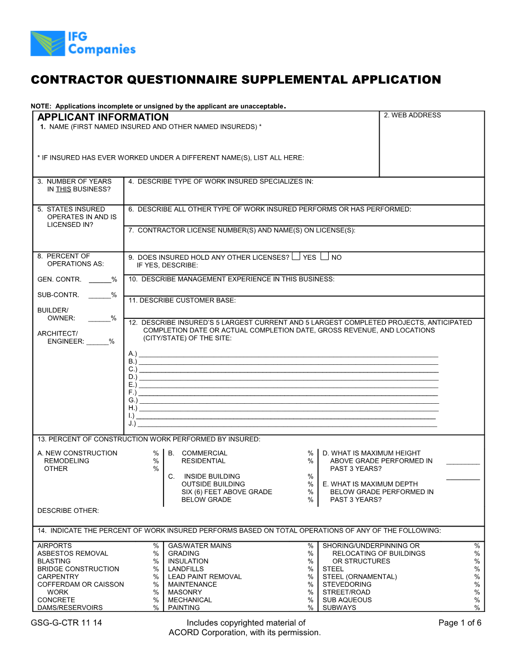 Products Liability Application