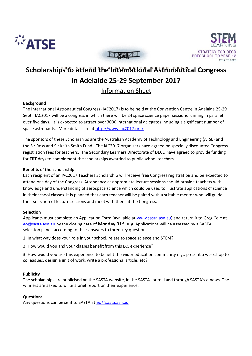 Scholarships to Attend the International Astronautical Congress in Adelaide25-29 September