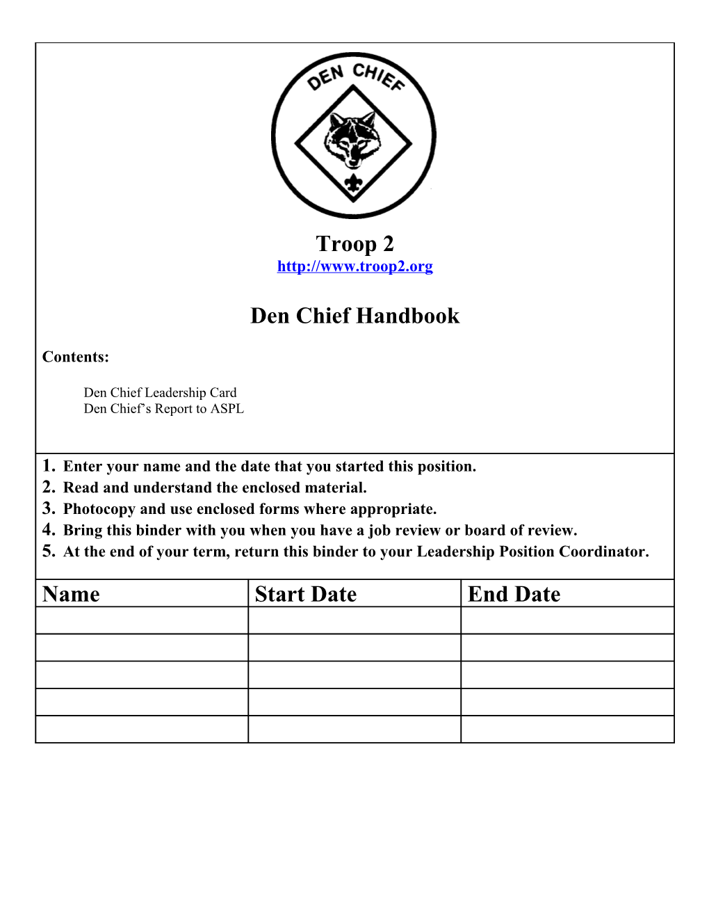 Den Chief Handbook