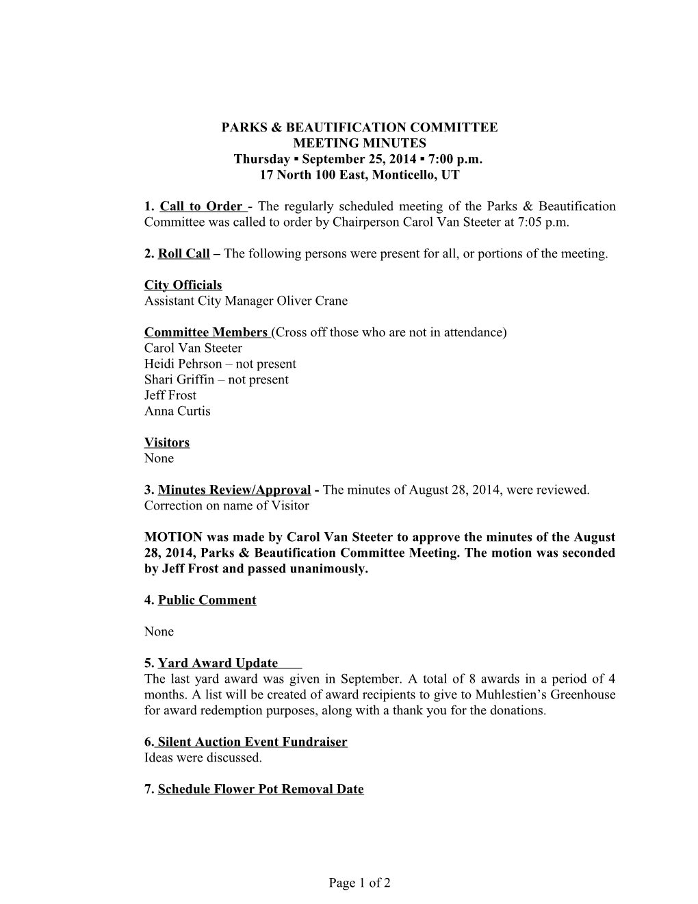 Monticello City Council Meeting Agenda