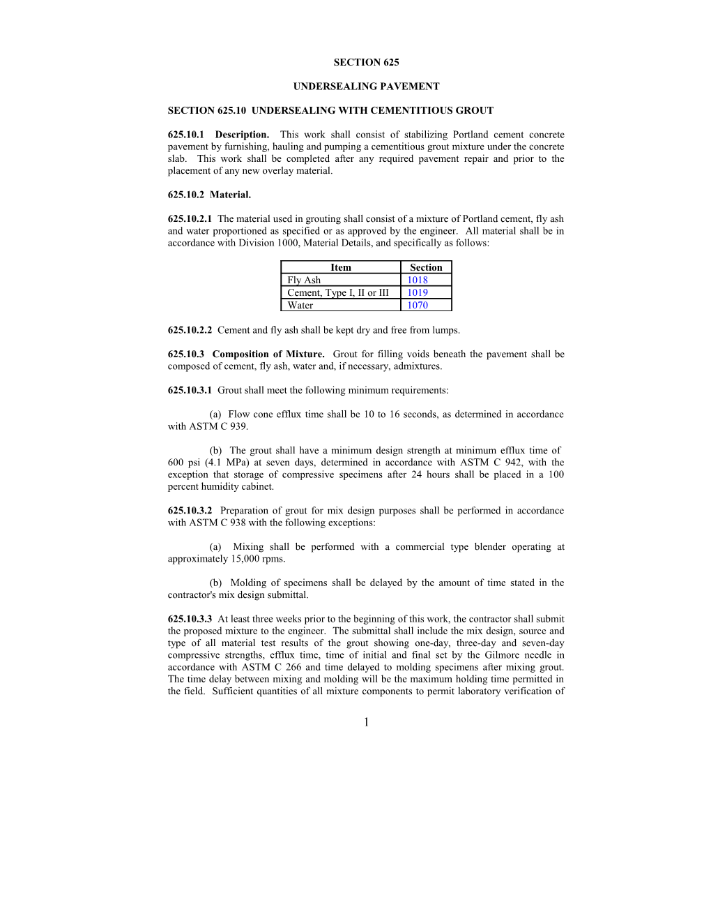 Section 625.10 Undersealing with Cementitious Grout