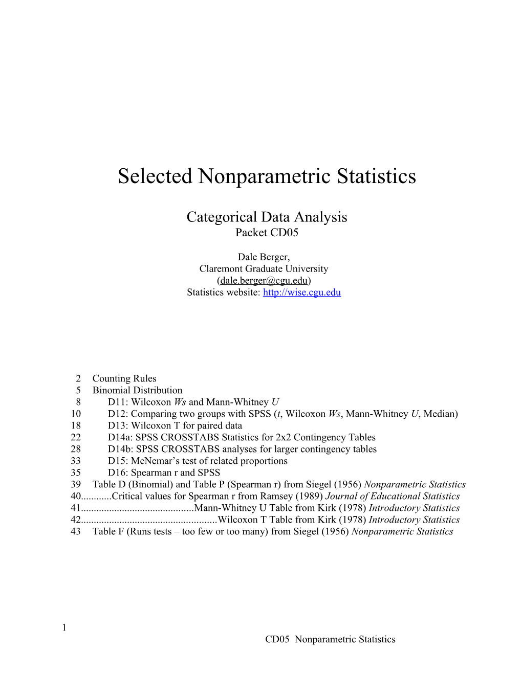 Selected Nonparametric Statistics