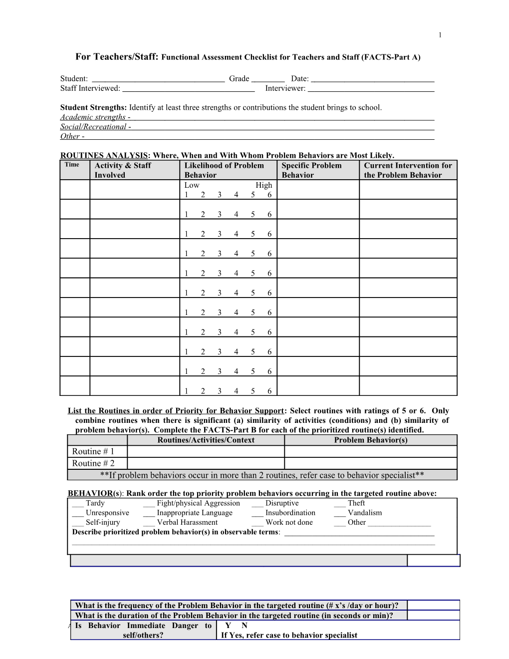 Functional Assessment Checklist for Teachers and Staff (FACTS-Part A) s1