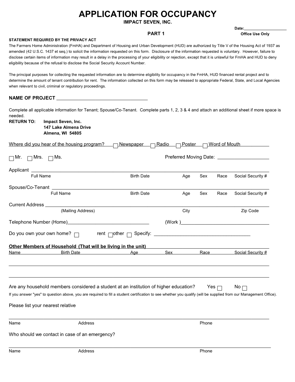 Application for Occupancy s1