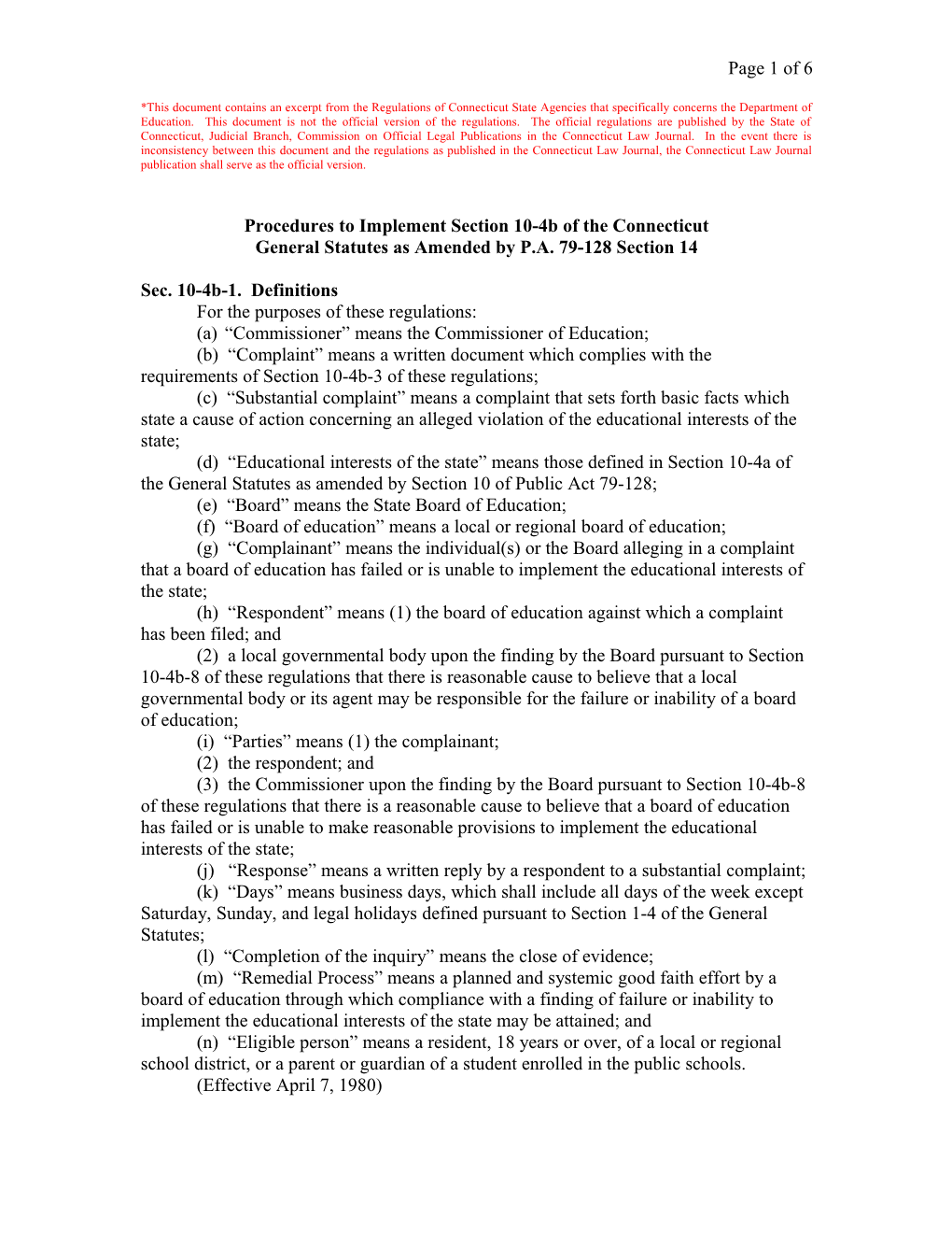 *This Document Contains an Excerpt from the Regulations of Connecticut State Agencies That