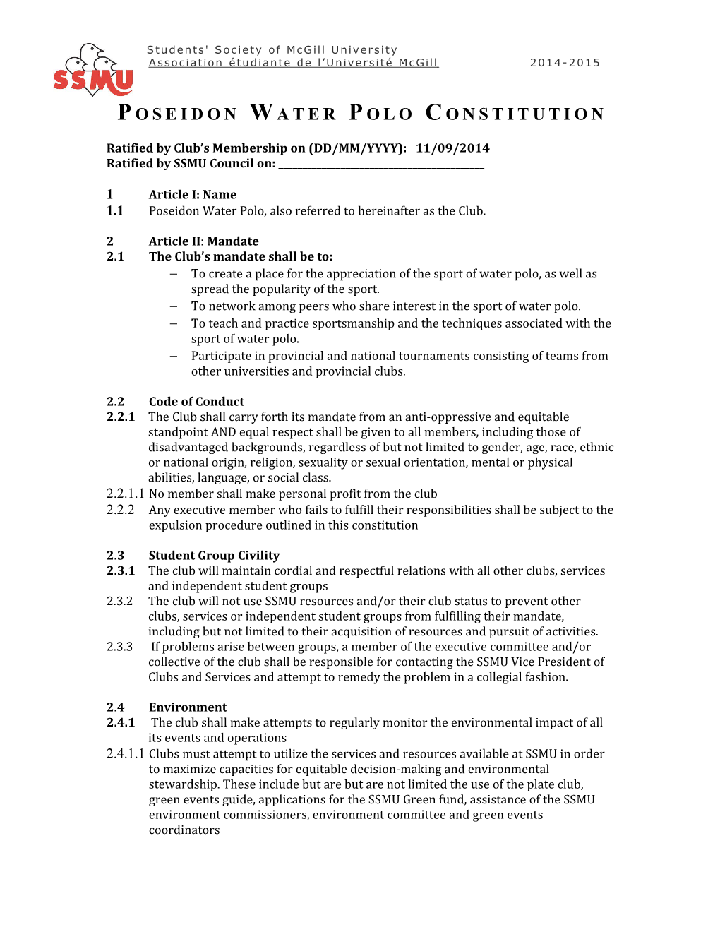Poseidon Water Polo Constitution
