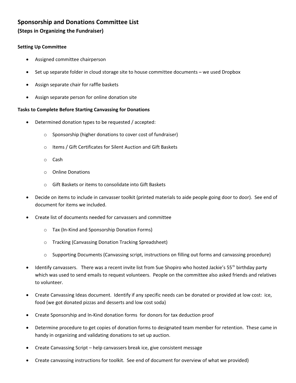 Sponsorship and Donations Committee List